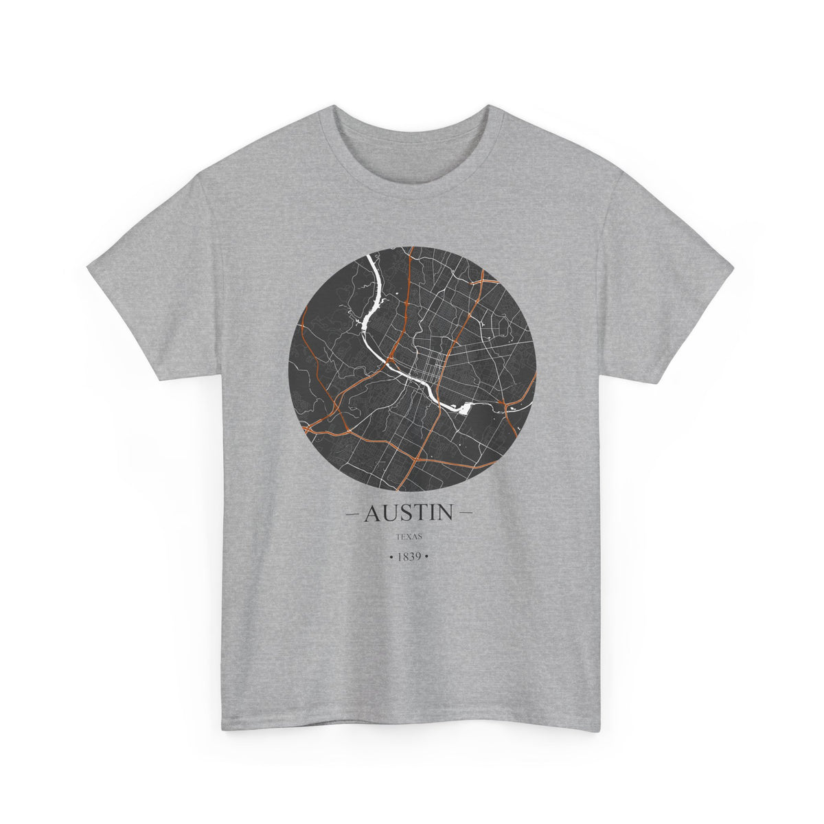 Austin, Texas 1839 Founders City Map Unisex Heavy Cotton Tee, Express Delivery available