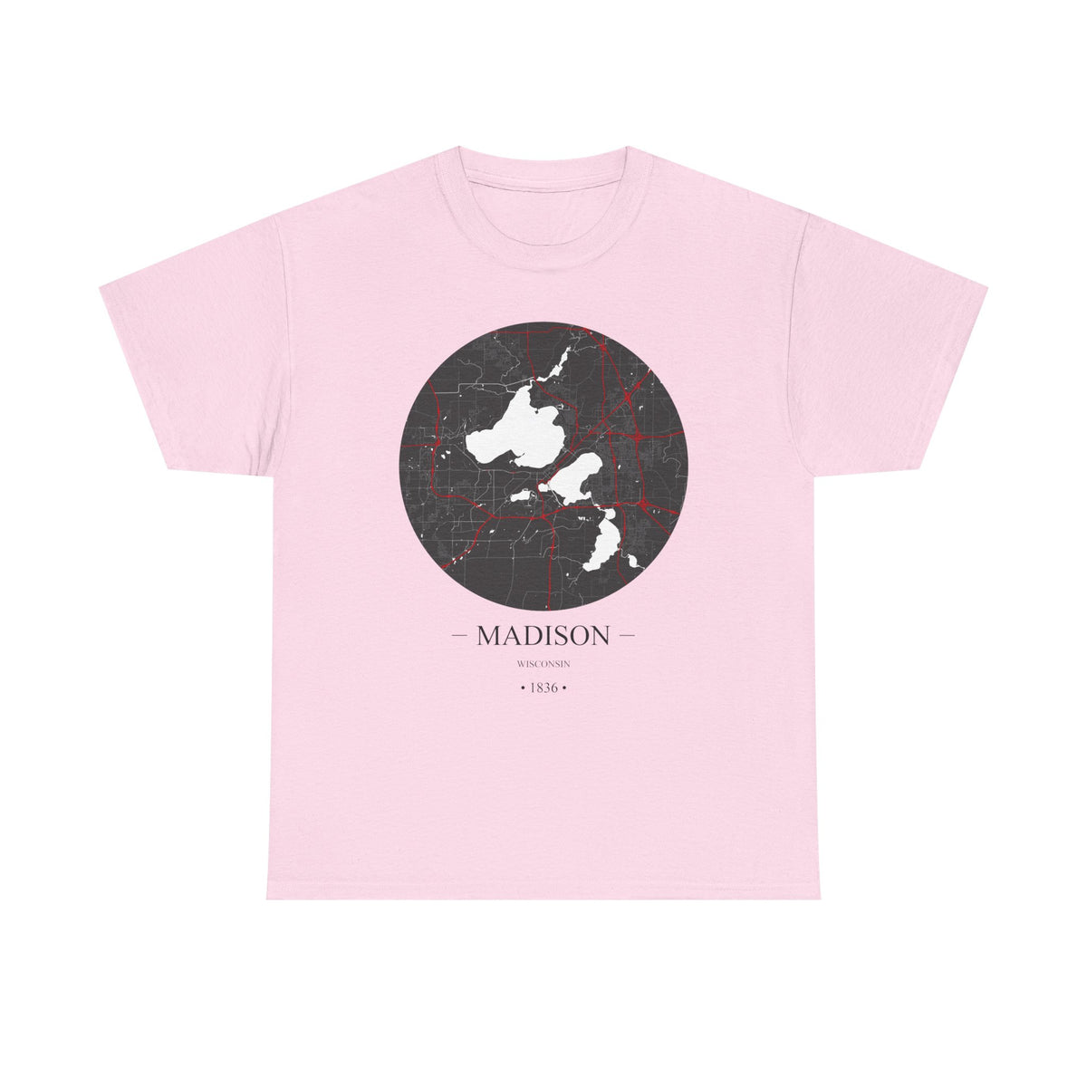 Madison, Wisconsin 1836 Founders City Map Unisex Heavy Cotton Tee, Express Delivery available
