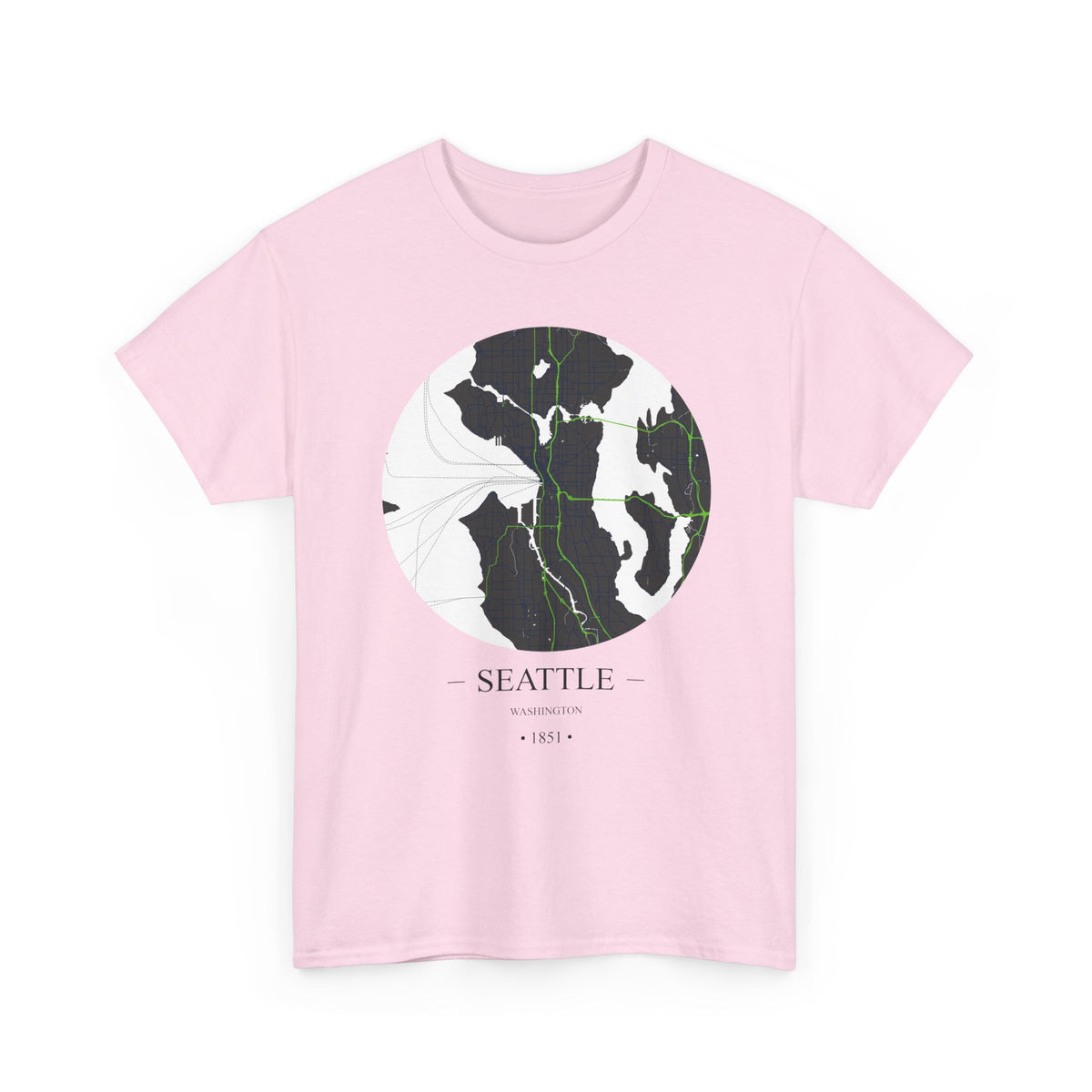 Seattle, Washington 1851 Founders City Map Unisex Heavy Cotton Tee, Express Delivery available