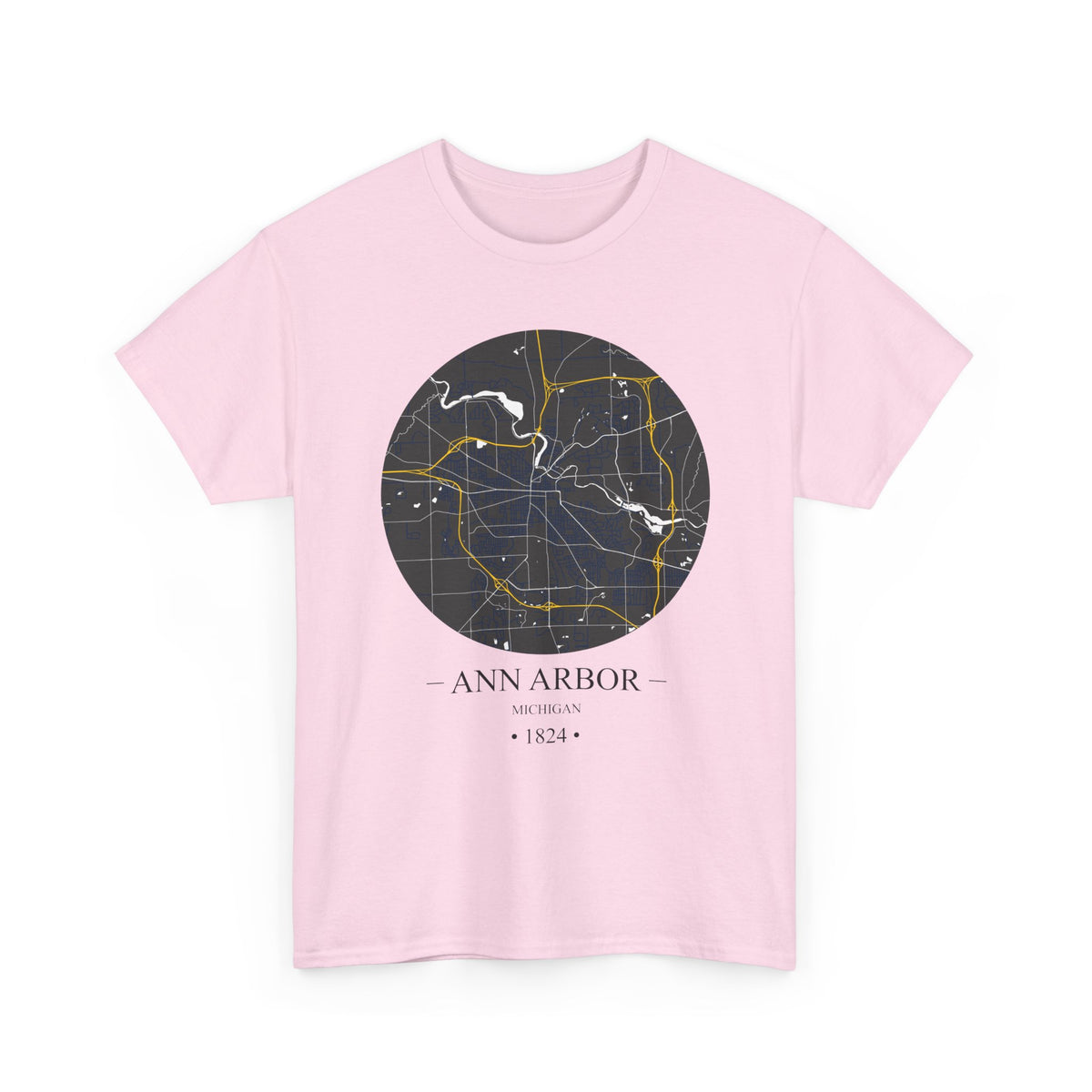 Ann Arbor, Michigan 1823 Founders City Map Unisex Heavy Cotton Tee, Express Delivery available