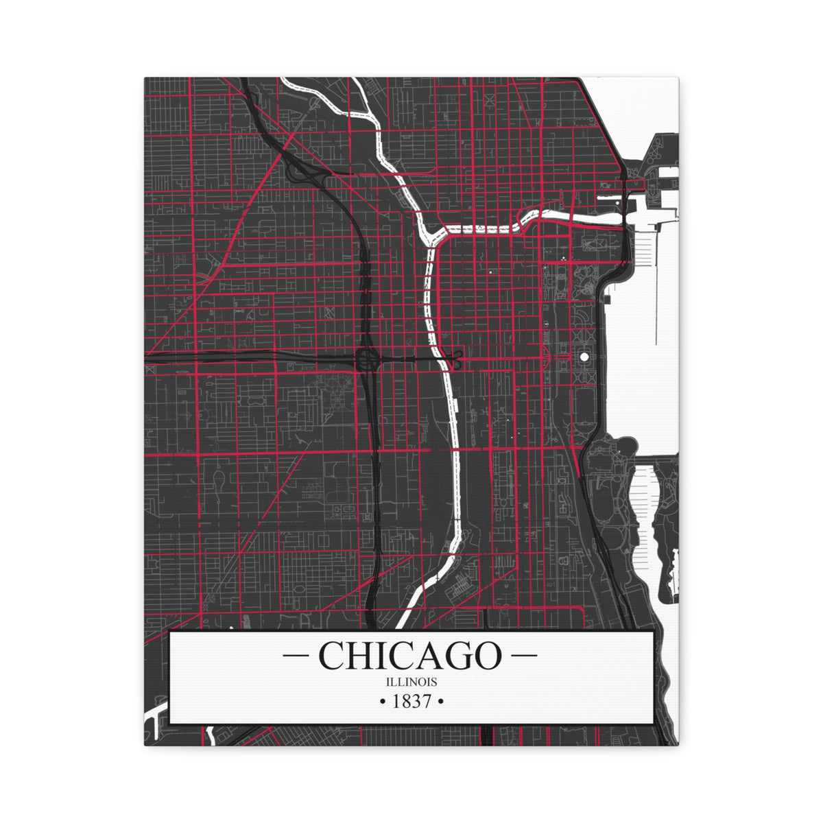 Chicago, Illinois 1837 Founders City Map, Matte Canvas Print (Stretched, 1.25")