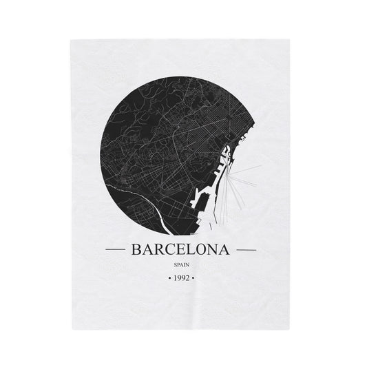 Barcelona, Spain 1992 Olympic Host City Map Velveteen Plush Blanket