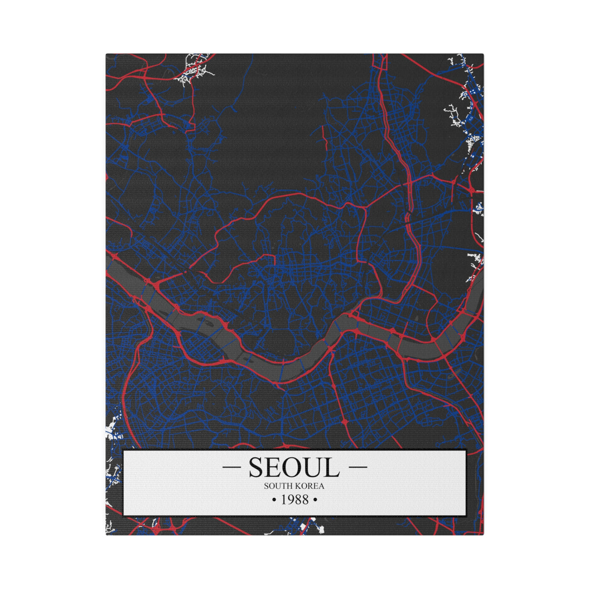 Seoul, South Korea 1988, Color Map, Matte Canvas, Stretched, 0.75"