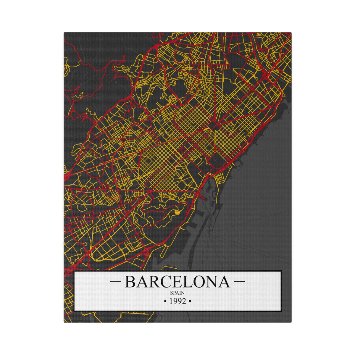 Barcelona, Spain 1992, Color Map, Matte Canvas, Stretched, 0.75"
