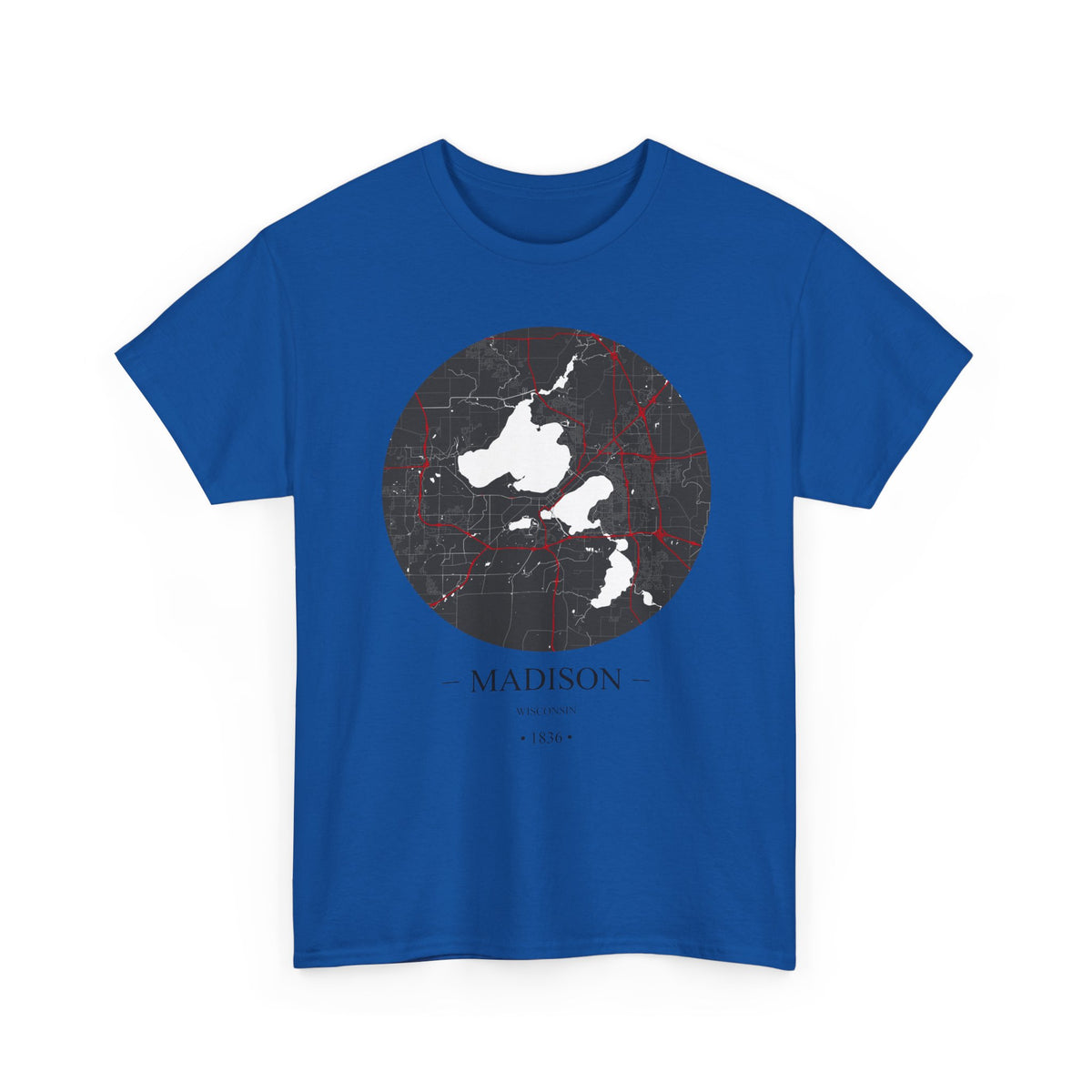 Madison, Wisconsin 1836 Founders City Map Unisex Heavy Cotton Tee, Express Delivery available