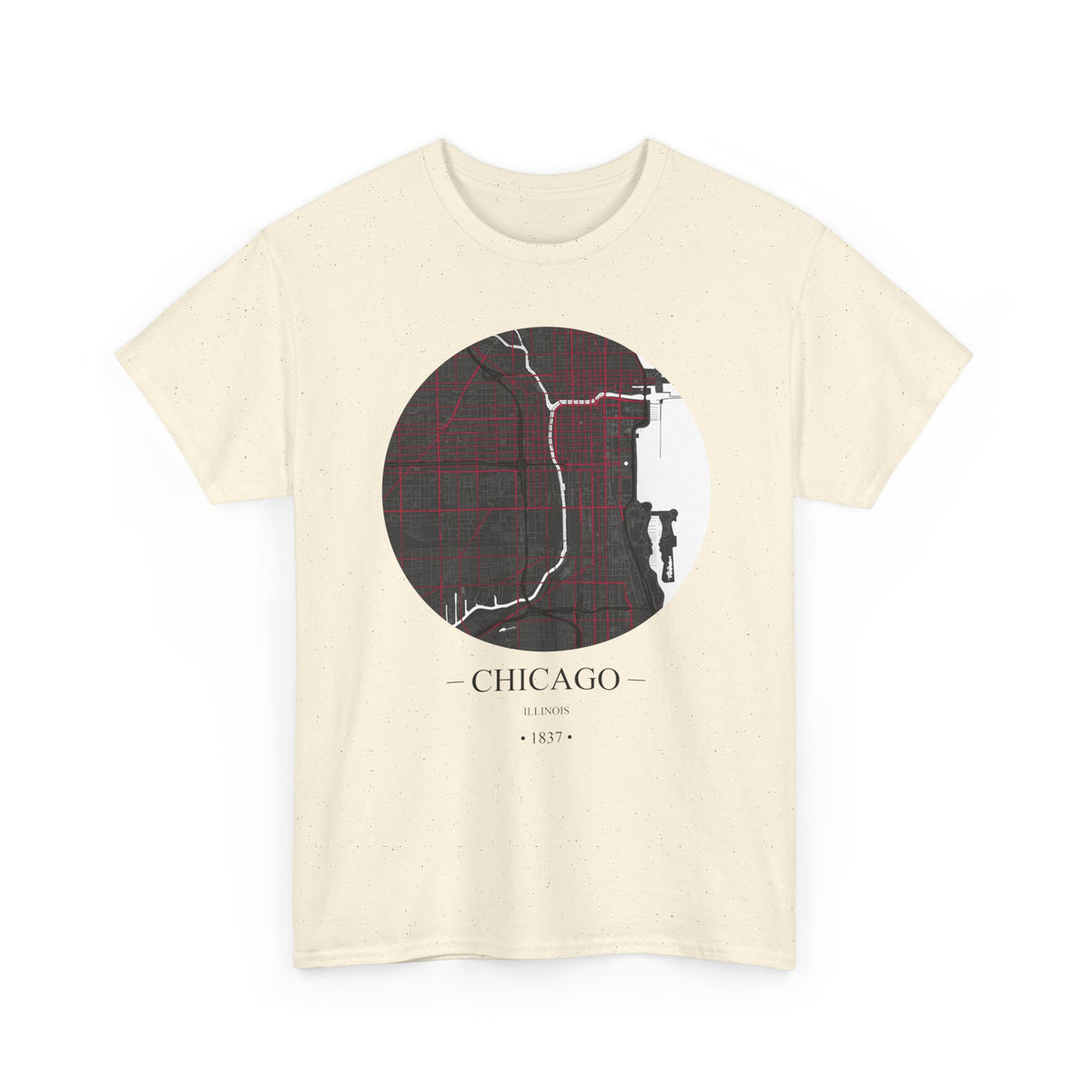 Chicago, Illinois 1837 Founders City Map Unisex Heavy Cotton Tee, Express Delivery available
