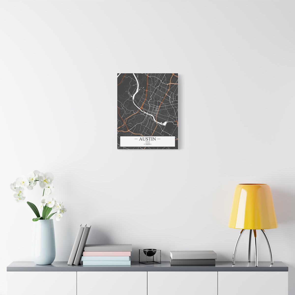 Austin, Texas 1839 Founders City Map, Matte Canvas Print (Stretched, 1.25")