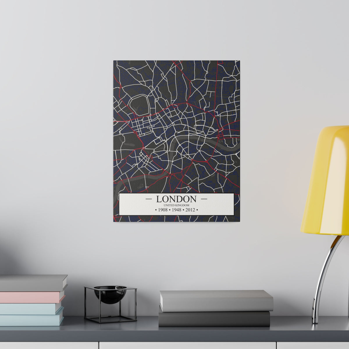 London, United Kingdom 1908, 1948 & 2012, Color Map, Matte Canvas, Stretched, 0.75"