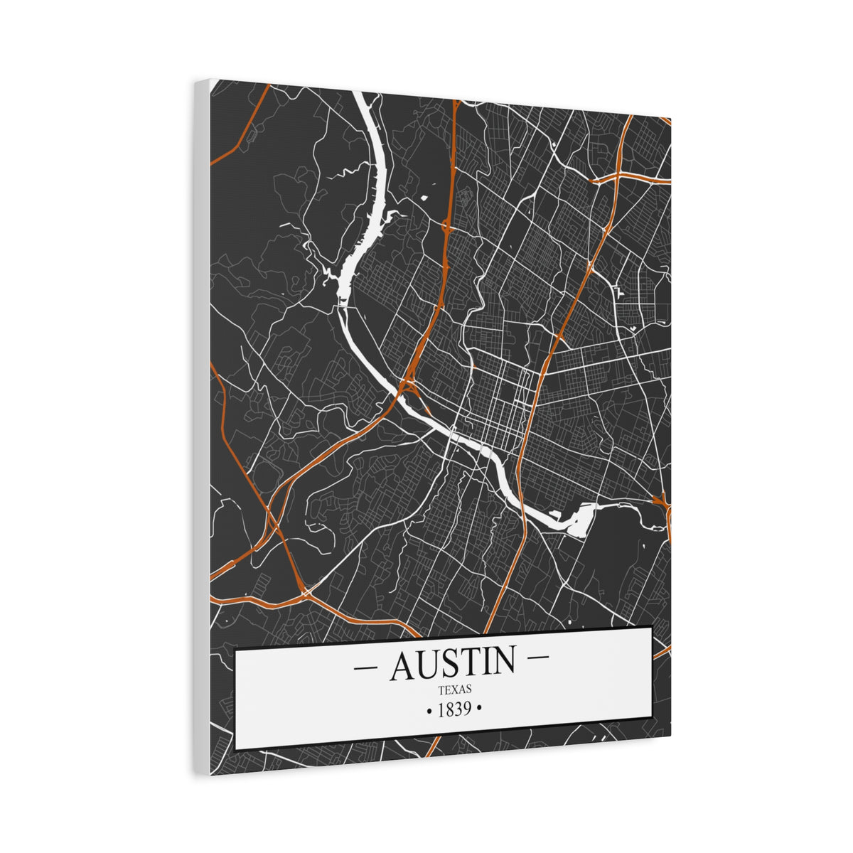 Austin, Texas 1839 Founders City Map, Matte Canvas Print (Stretched, 1.25")