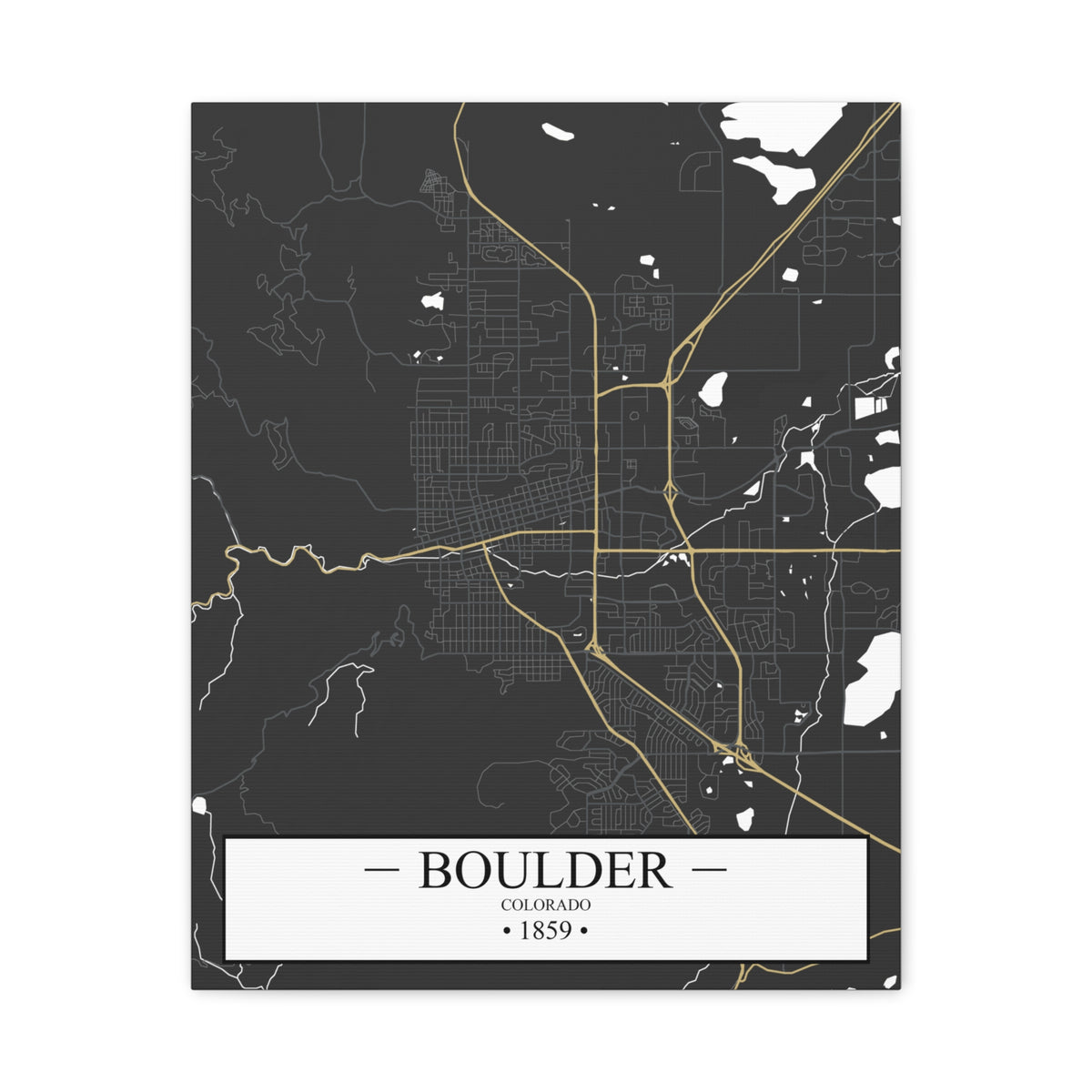Boulder, Colorado 1871 Founders City Map, Matte Canvas Print (Stretched, 1.25")