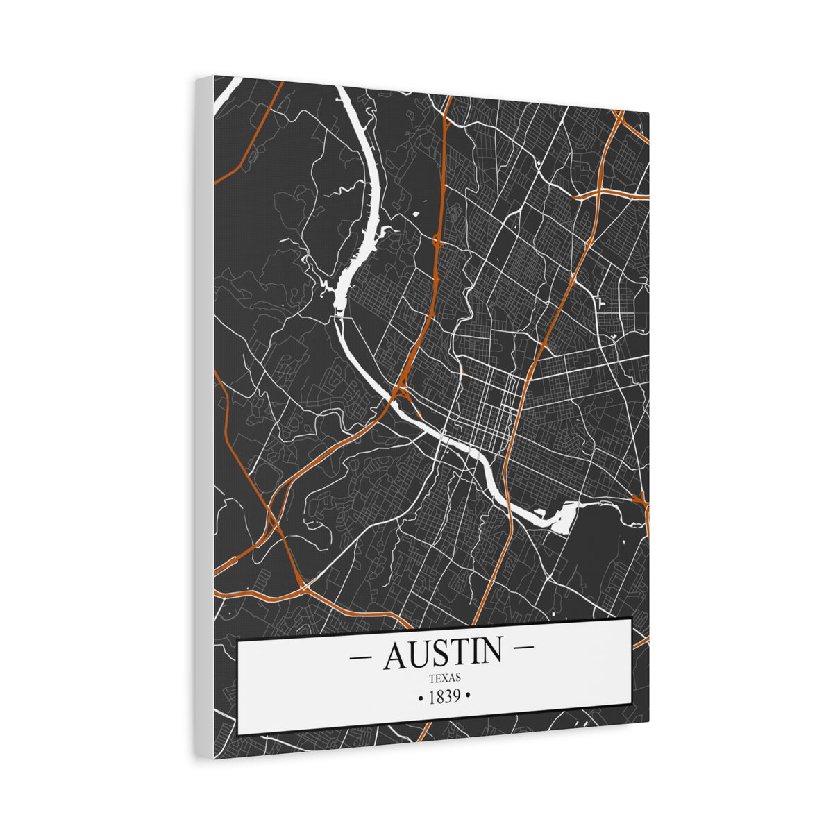 Austin, Texas 1839 Founders City Map, Matte Canvas Print (Stretched, 1.25")