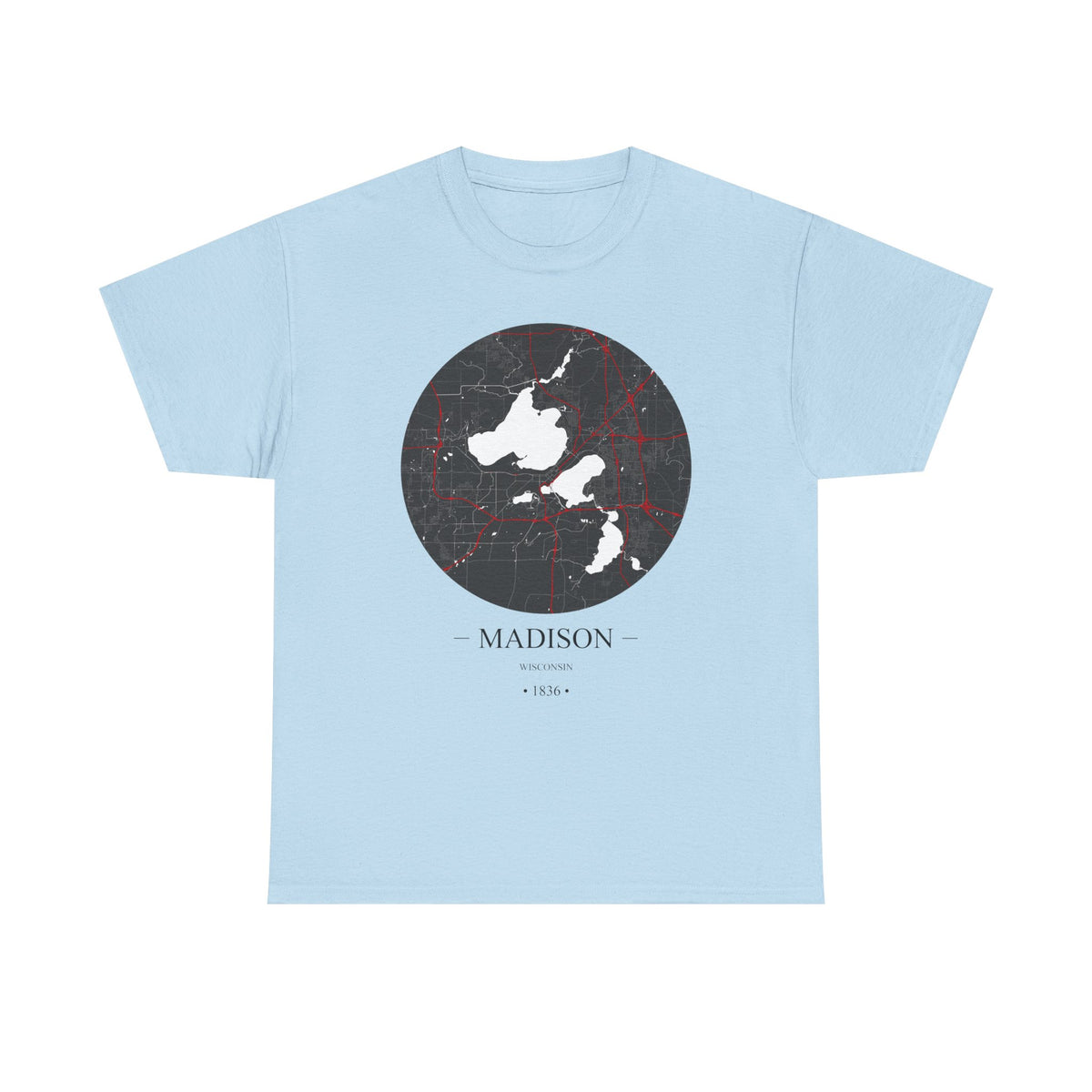Madison, Wisconsin 1836 Founders City Map Unisex Heavy Cotton Tee, Express Delivery available
