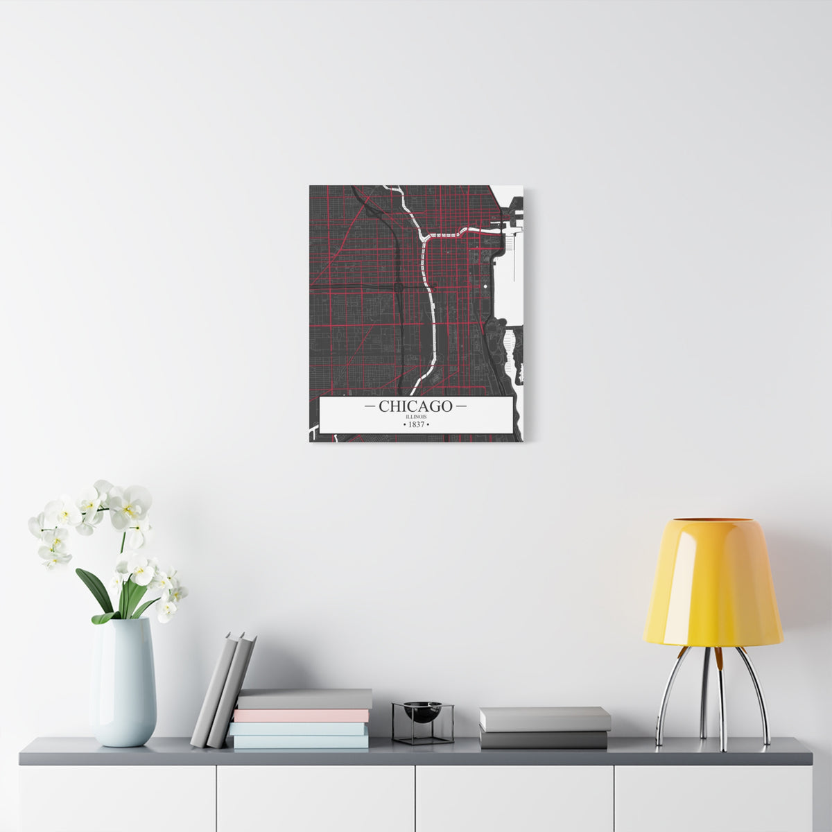 Chicago, Illinois 1837 Founders City Map, Matte Canvas Print (Stretched, 1.25")