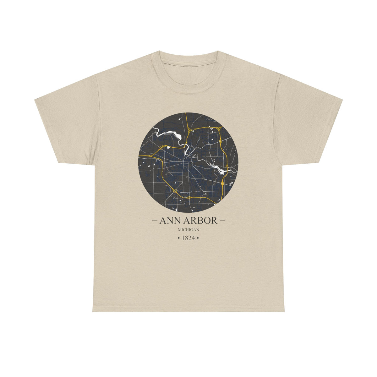 Ann Arbor, Michigan 1823 Founders City Map Unisex Heavy Cotton Tee, Express Delivery available