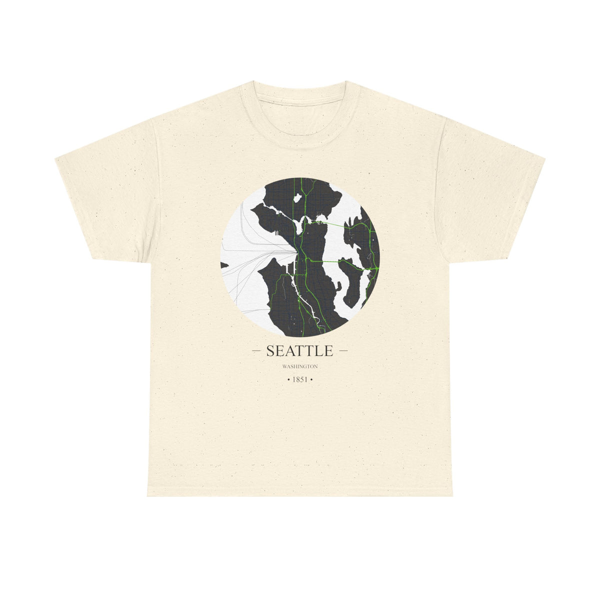 Seattle, Washington 1851 Founders City Map Unisex Heavy Cotton Tee, Express Delivery available