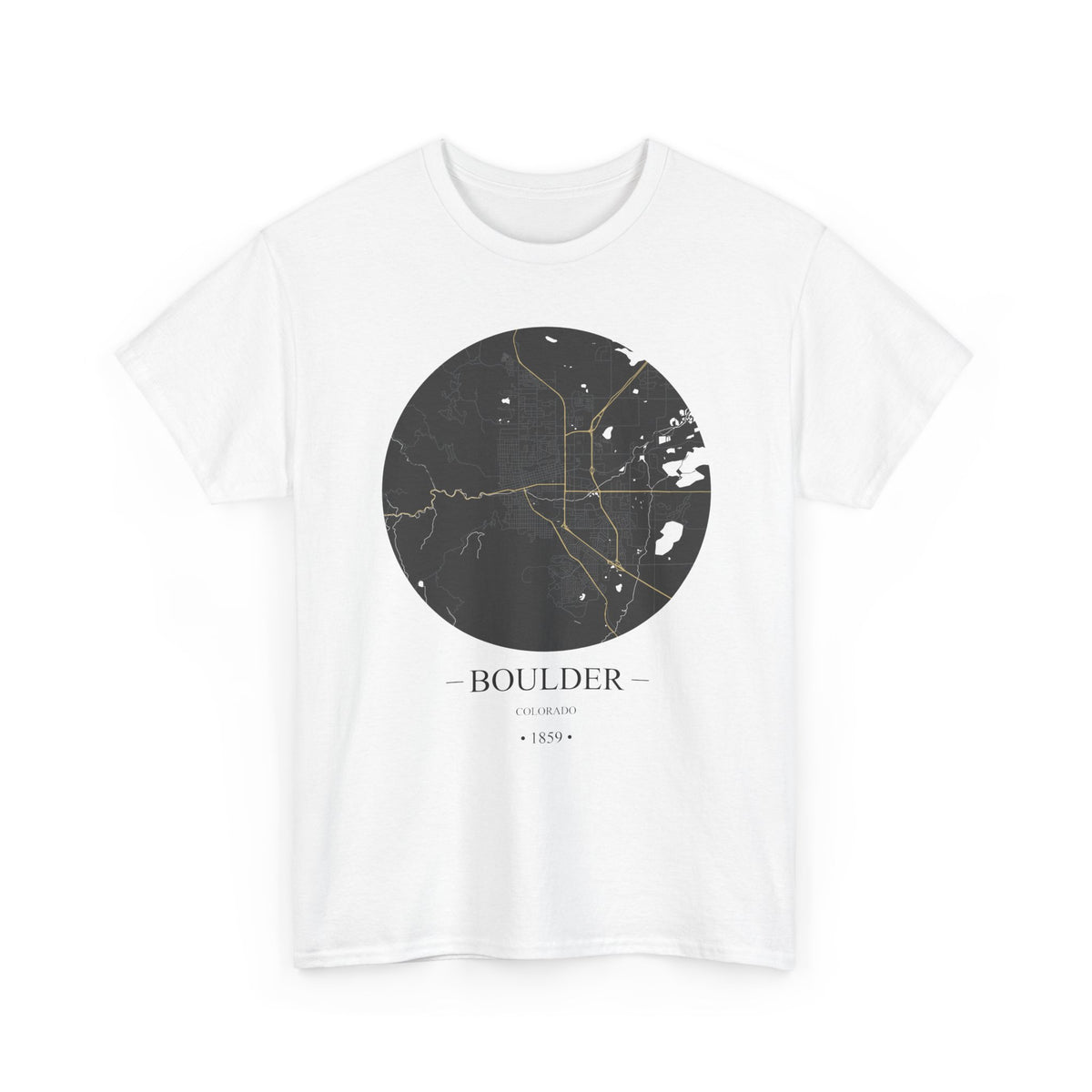 Boulder, Colorado 1859 Founders City Map Unisex Heavy Cotton Tee, Express Delivery available
