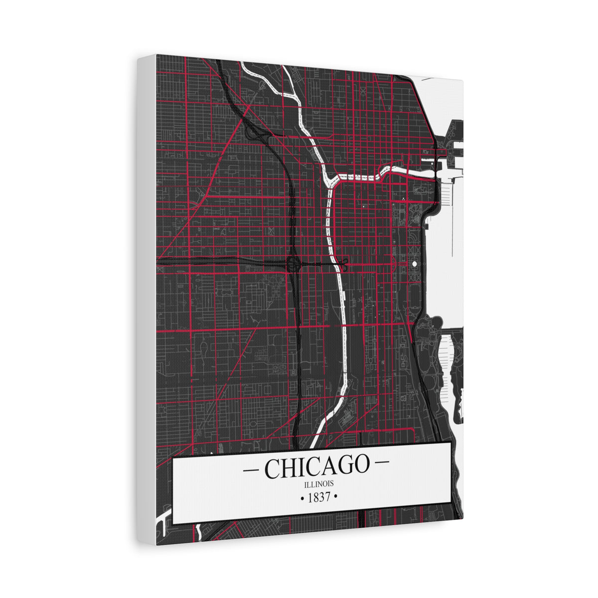 Chicago, Illinois 1837 Founders City Map, Matte Canvas Print (Stretched, 1.25")