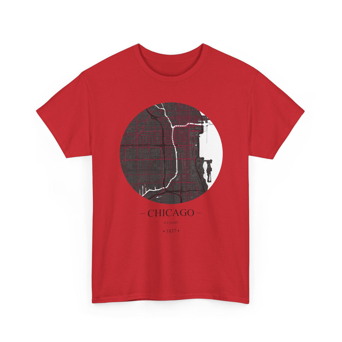 Chicago, Illinois 1837 Founders City Map Unisex Heavy Cotton Tee, Express Delivery available