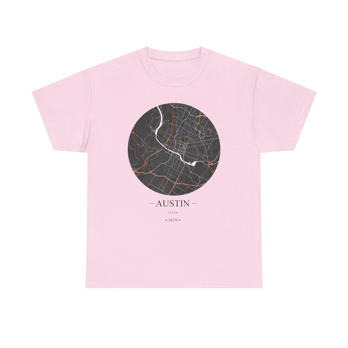Austin, Texas 1839 Founders City Map Unisex Heavy Cotton Tee, Express Delivery available