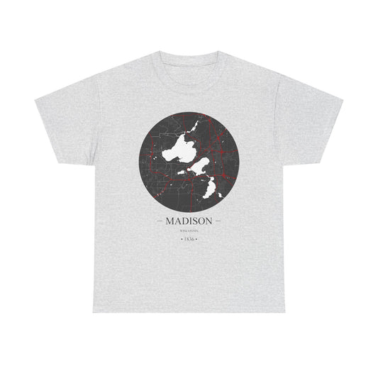 Madison, Wisconsin 1836 Founders City Map Unisex Heavy Cotton Tee, Express Delivery available
