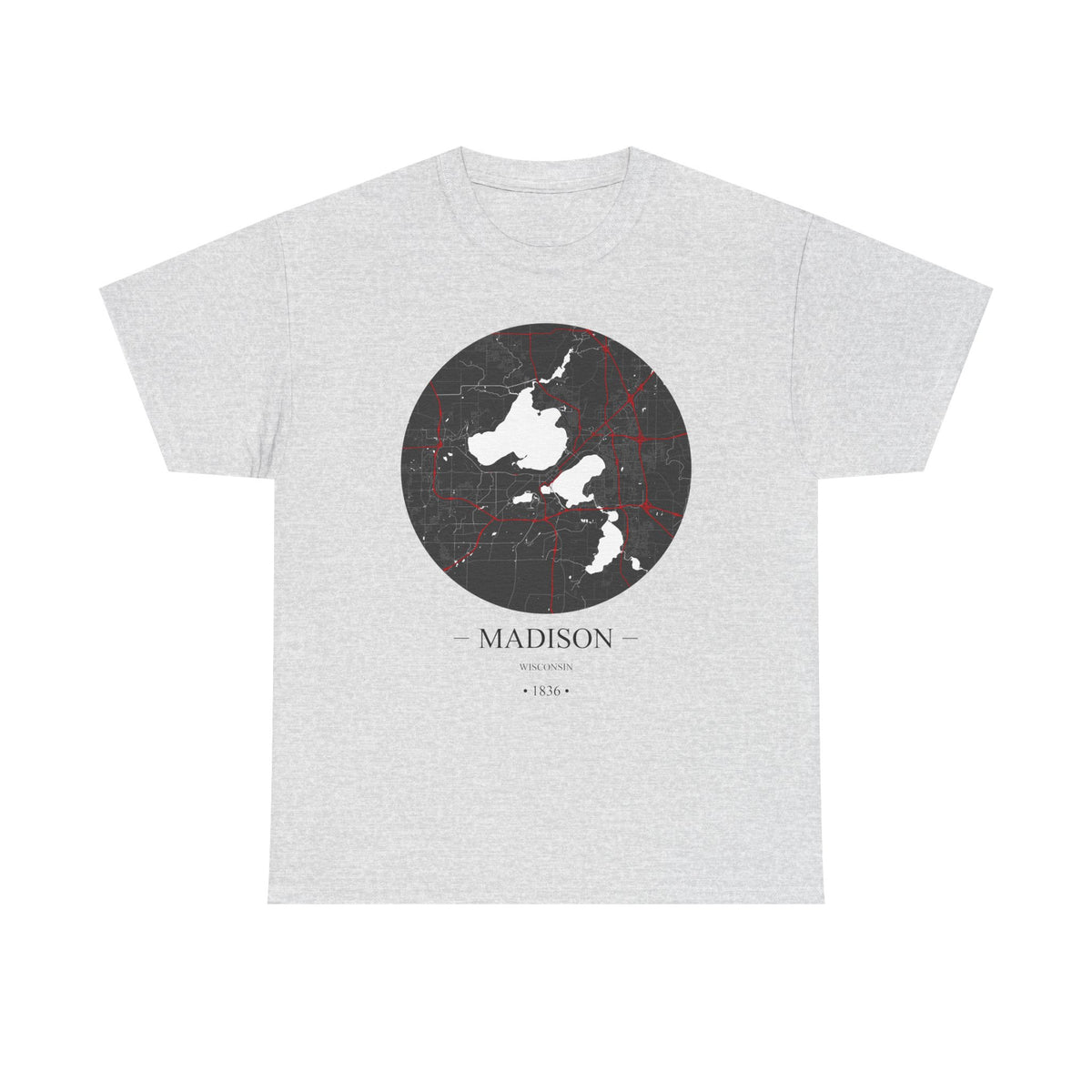 Madison, Wisconsin 1836 Founders City Map Unisex Heavy Cotton Tee, Express Delivery available