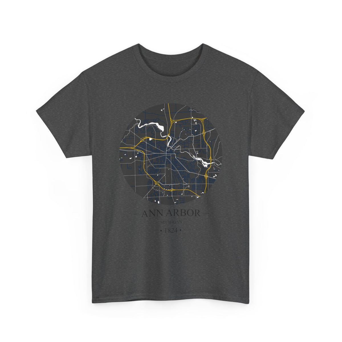 Ann Arbor, Michigan 1823 Founders City Map Unisex Heavy Cotton Tee, Express Delivery available