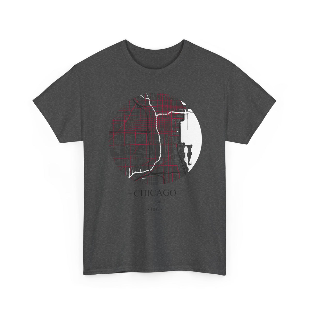 Chicago, Illinois 1837 Founders City Map Unisex Heavy Cotton Tee, Express Delivery available