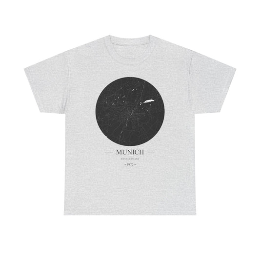 Munich, West Germany 1972 Olympic Host City Map Unisex Heavy Cotton Tee
