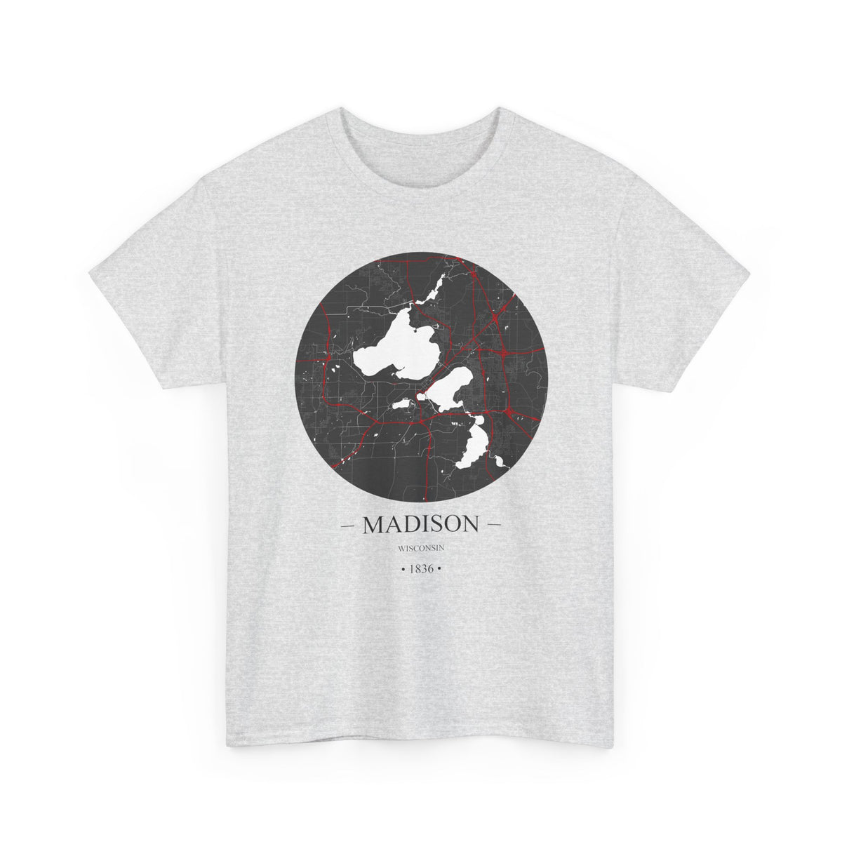 Madison, Wisconsin 1836 Founders City Map Unisex Heavy Cotton Tee, Express Delivery available
