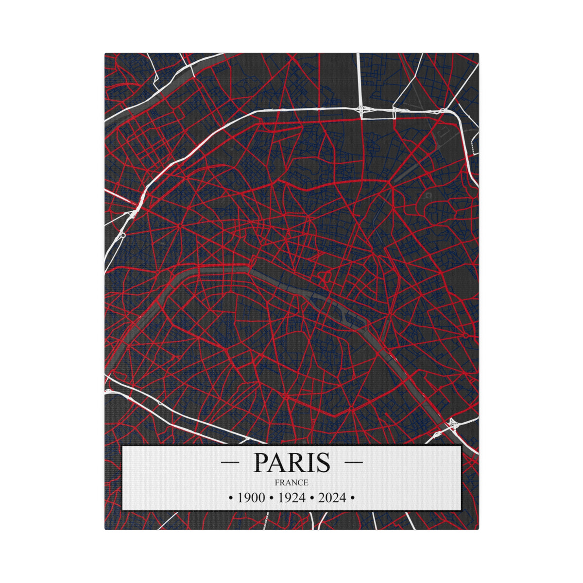 Paris, France 1900, 1924 & 2024, Color Map, Matte Canvas, Stretched, 0.75"