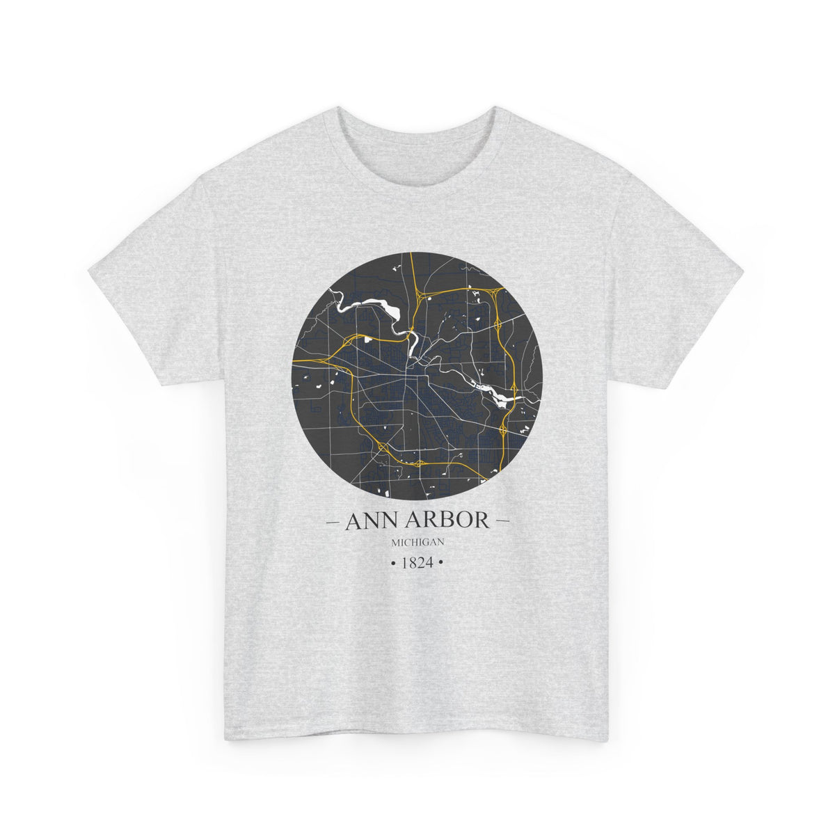 Ann Arbor, Michigan 1823 Founders City Map Unisex Heavy Cotton Tee, Express Delivery available