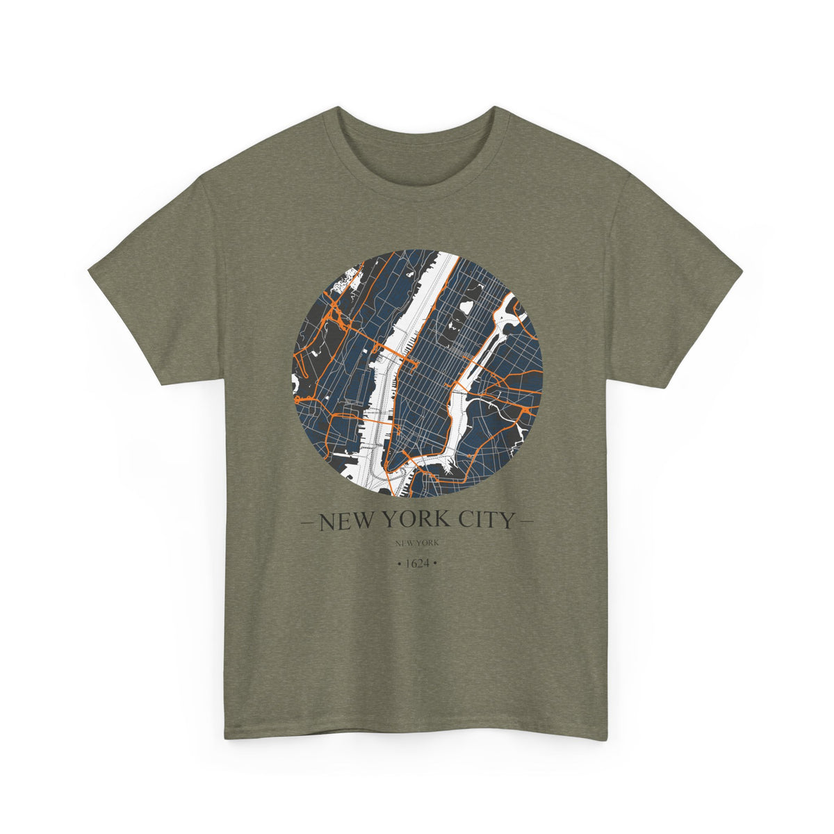 New York City, New York 1624 Founders City Map Unisex Heavy Cotton Tee, Express Delivery available