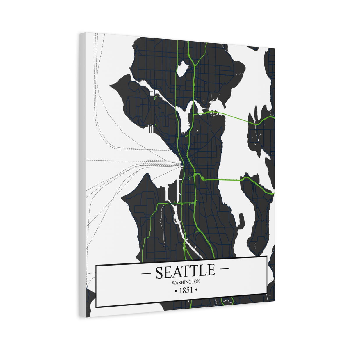 Seattle, Washington 1851 Founders City Map, Matte Canvas Print (Stretched, 1.25")