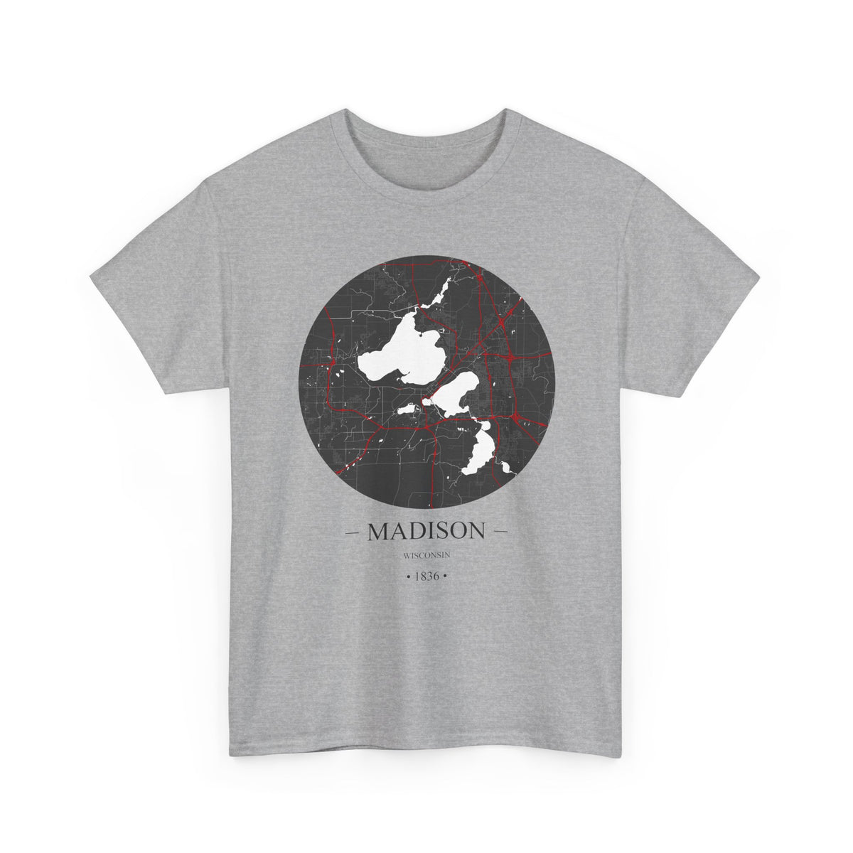 Madison, Wisconsin 1836 Founders City Map Unisex Heavy Cotton Tee, Express Delivery available