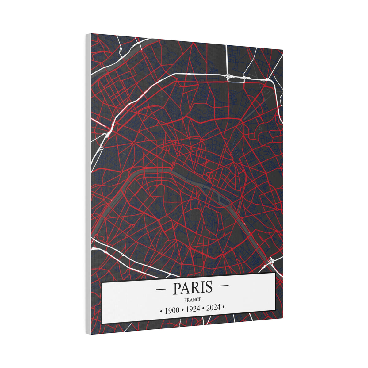 Paris, France 1900, 1924 & 2024, Color Map, Matte Canvas, Stretched, 0.75"