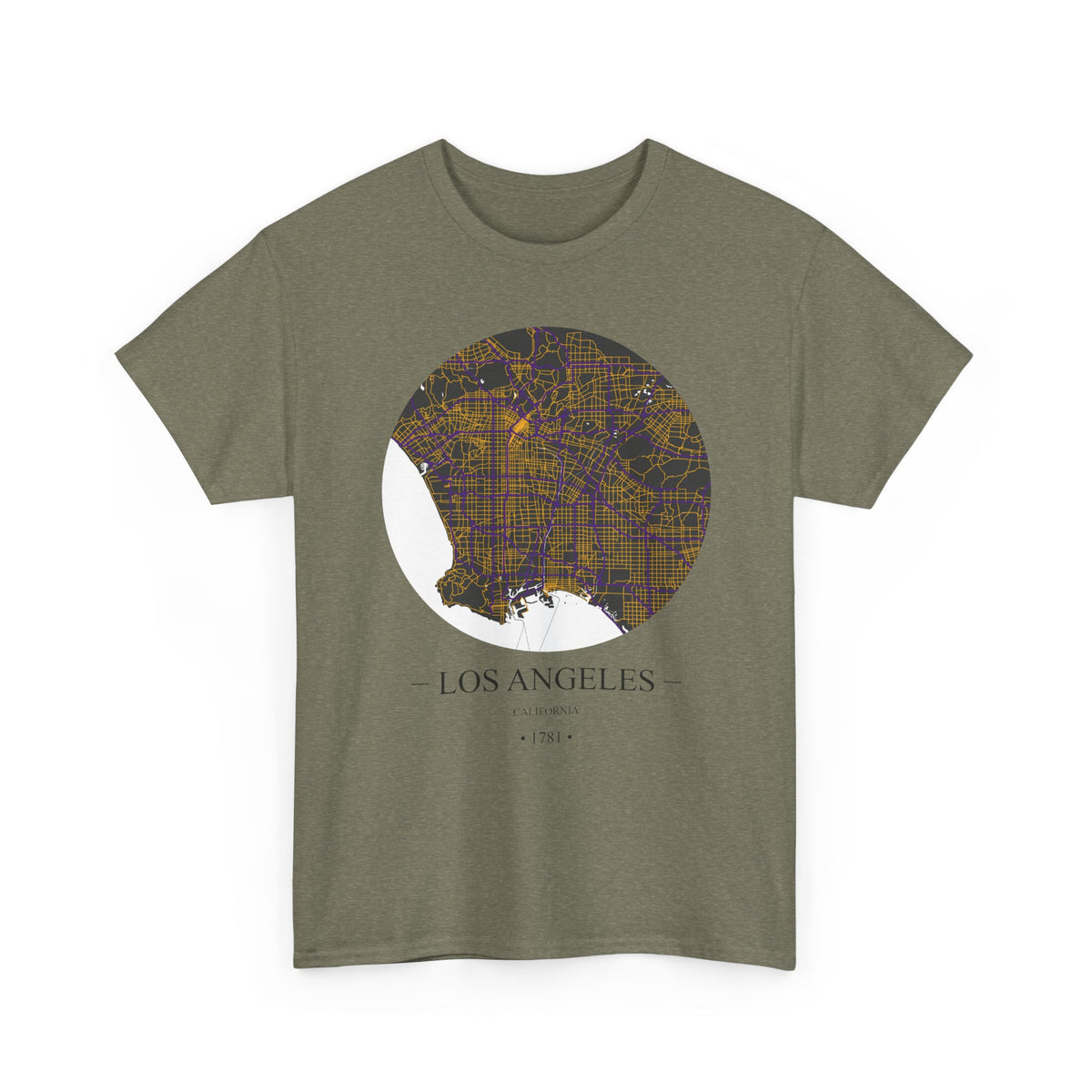 Los Angeles, California 1781 Founders City Map Unisex Heavy Cotton Tee, Express Delivery available