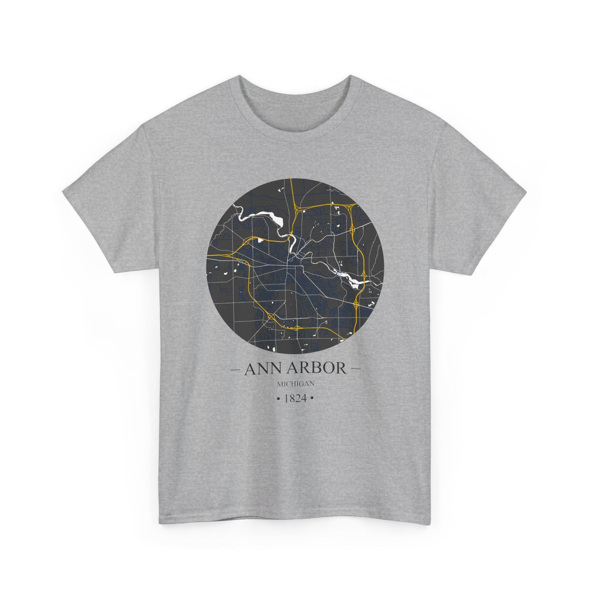 Ann Arbor, Michigan 1823 Founders City Map Unisex Heavy Cotton Tee, Express Delivery available