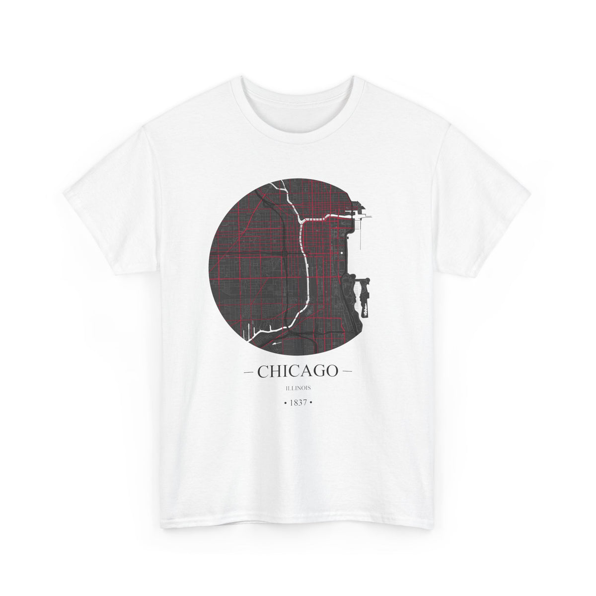 Chicago, Illinois 1837 Founders City Map Unisex Heavy Cotton Tee, Express Delivery available