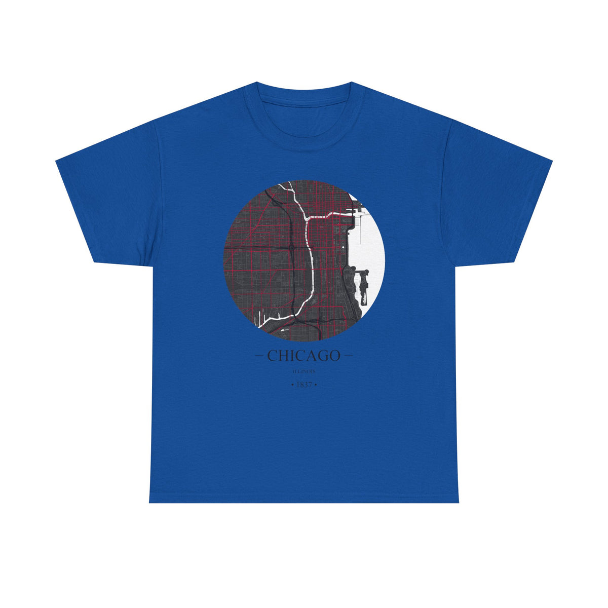 Chicago, Illinois 1837 Founders City Map Unisex Heavy Cotton Tee, Express Delivery available