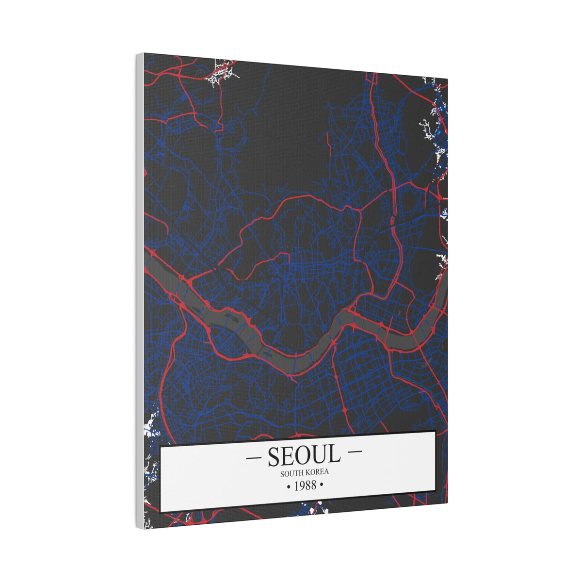 Seoul, South Korea 1988, Color Map, Matte Canvas, Stretched, 0.75"
