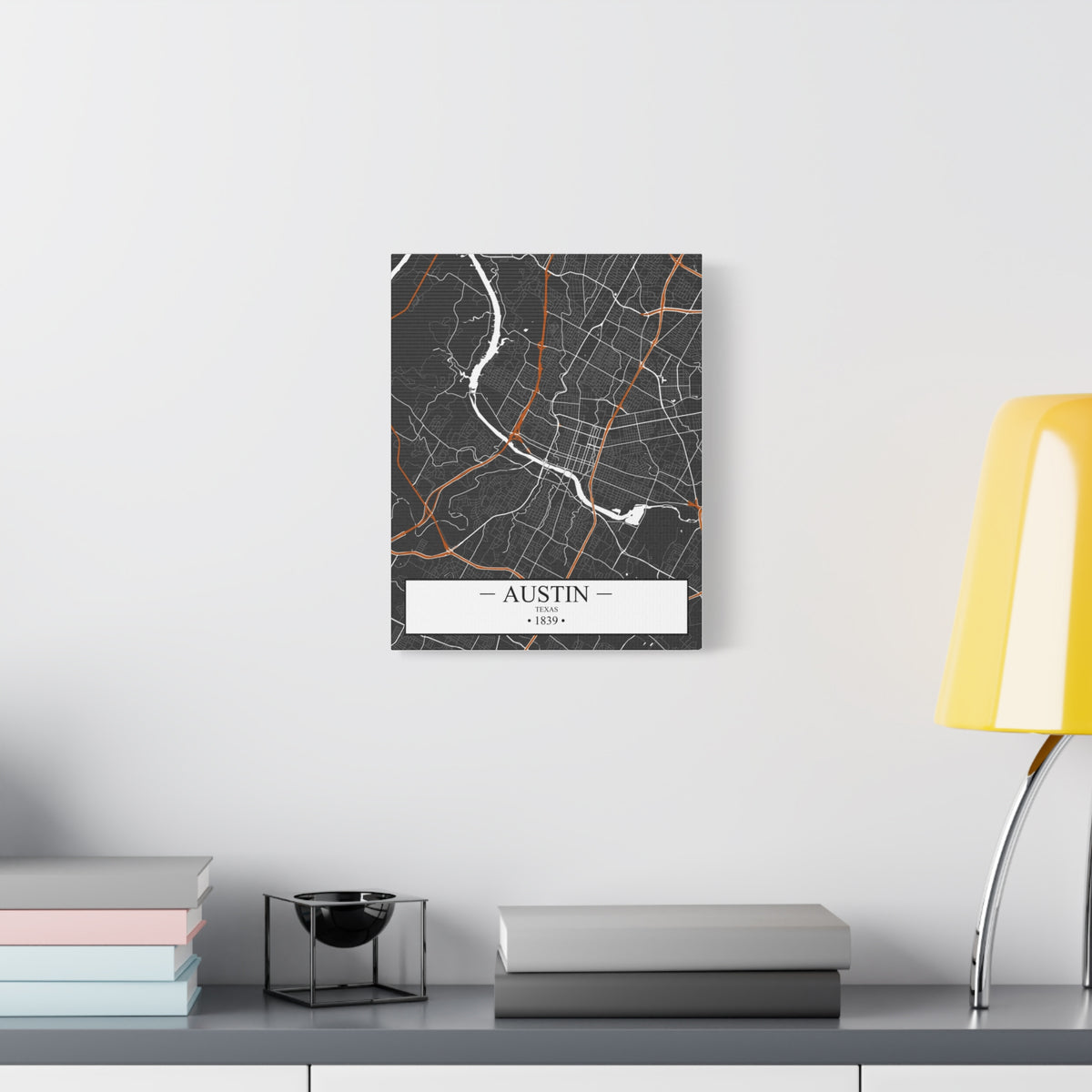 Austin, Texas 1839 Founders City Map, Matte Canvas Print (Stretched, 1.25")