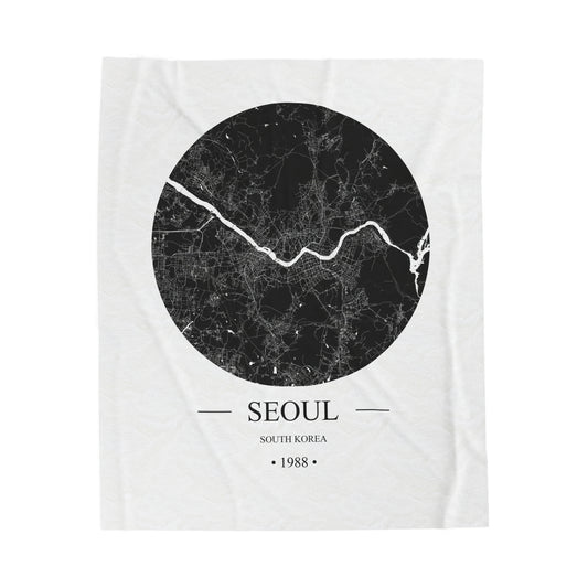 Seoul, South Korea 1988 Olympic Host City Map Velveteen Plush Blanket