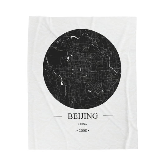 Beijing, China 2008 Olympic Host City Map Velveteen Plush Blanket