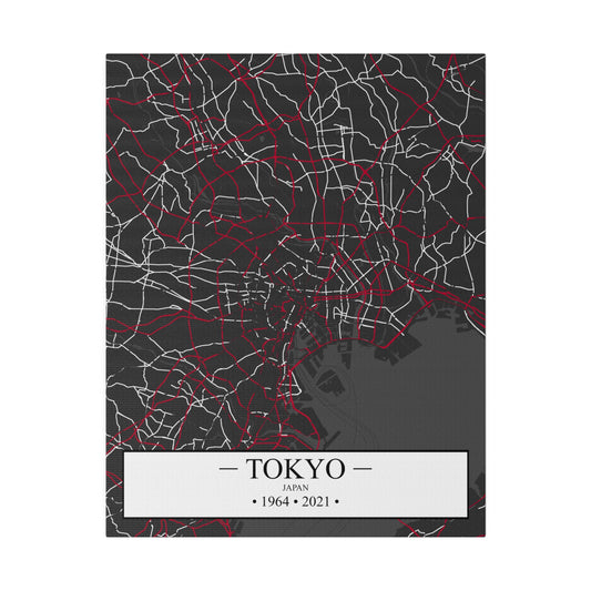 Tokyo, Japan 1964 & 2021, Color Map, Matte Canvas, Stretched, 0.75"