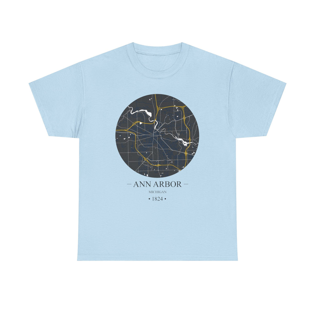 Ann Arbor, Michigan 1823 Founders City Map Unisex Heavy Cotton Tee, Express Delivery available