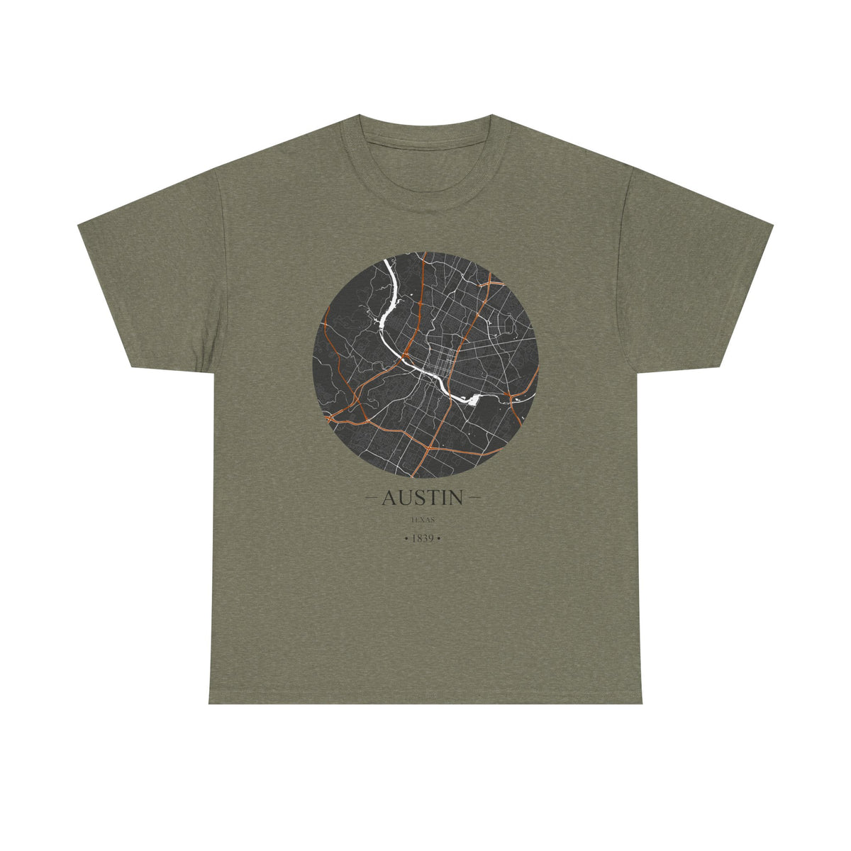 Austin, Texas 1839 Founders City Map Unisex Heavy Cotton Tee, Express Delivery available
