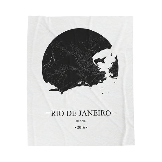 Rio de Janeiro, Brazil 2016 Olympic Host City Map Velveteen Plush Blanket