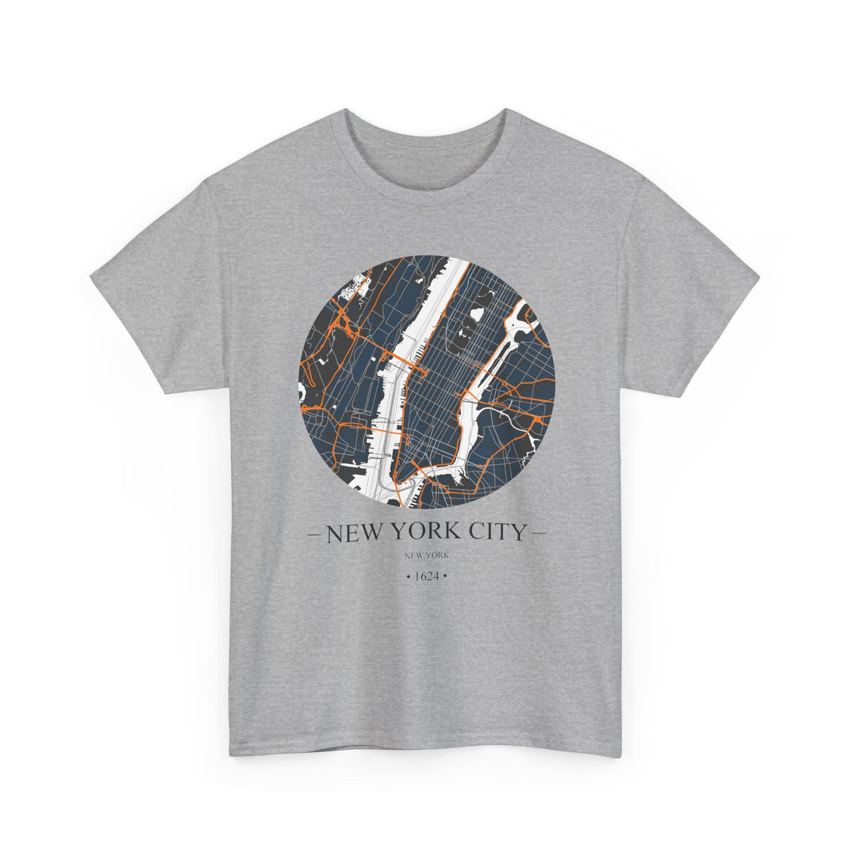New York City, New York 1624 Founders City Map Unisex Heavy Cotton Tee, Express Delivery available