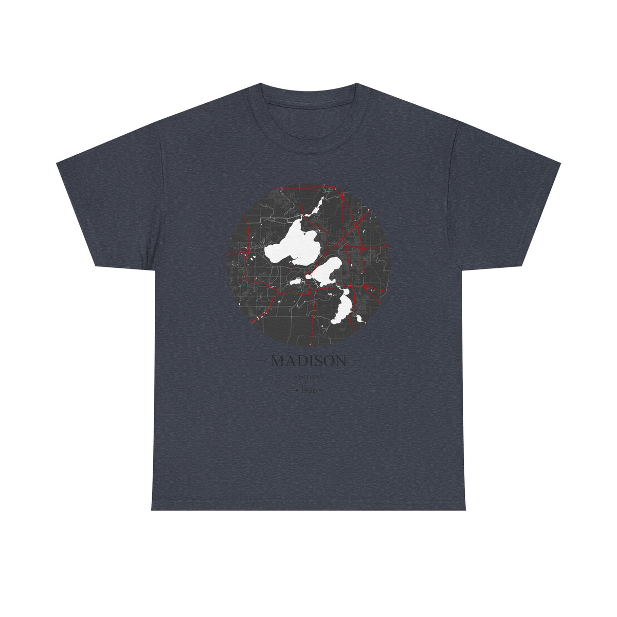 Madison, Wisconsin 1836 Founders City Map Unisex Heavy Cotton Tee, Express Delivery available
