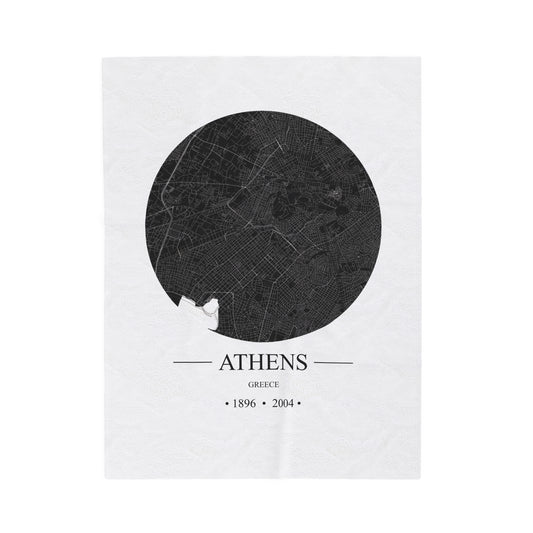 Athens, Greece 1896 & 2004 Olympic Host City Map Velveteen Plush Blanket